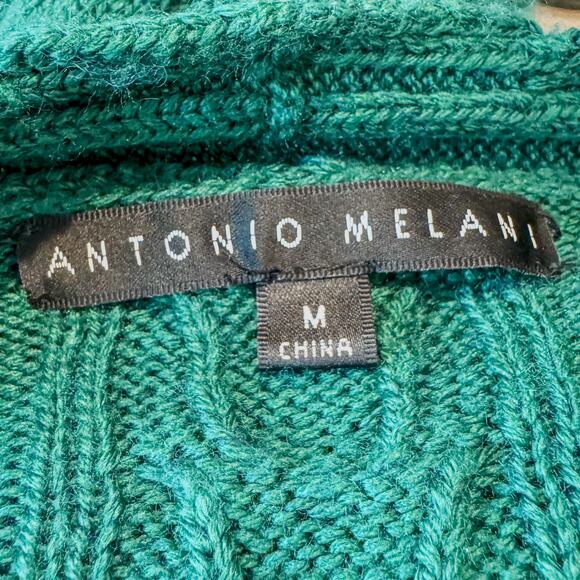 Antonio Melani Green V-Neck Cable Knit Peplum Sweater Flared Waist Womens Medium - Picture 6 of 8
